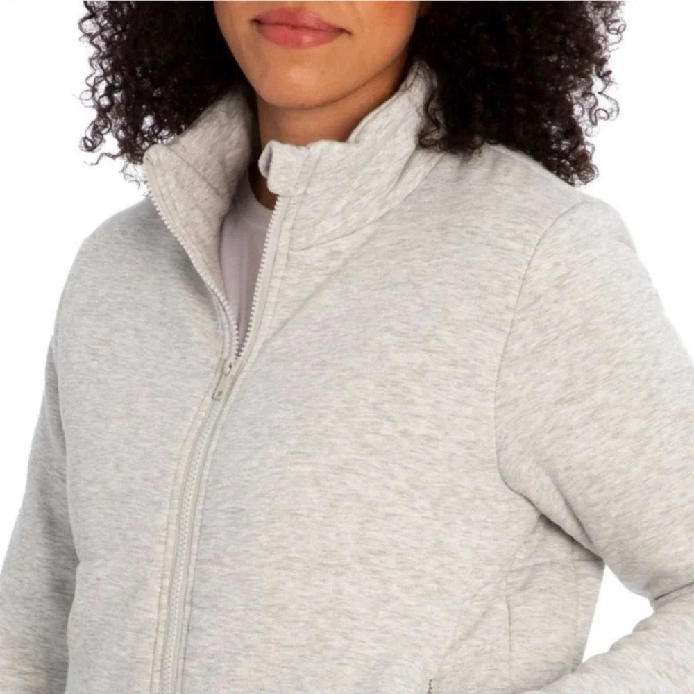 Three Dots Knit Puffer Jacket Full Zip Womens Sz XL Oatmeal Cream Zip Pockets‎